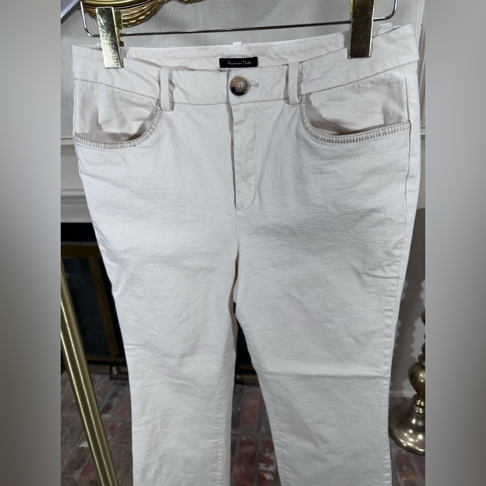Massimo‎ Dutti Cream Crop Jeans Women’s 8 Stretch Straight Leg Pants Casual - Picture 4 of 10